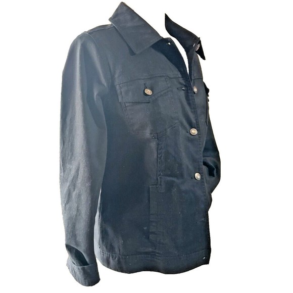 D & Co Denim & Company Black Women's Jean Jacket Bling Buttons Front Pockets S - Picture 3 of 10